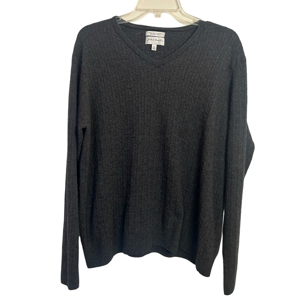 John W. Nordstrom Men’s Merino Wool Cable Knit V Neck Sweater Gray XXL